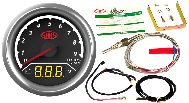 SAAS 2 IN 1 EXHAUST TEMPERATURE 0-900 DEGREE AND DIGITAL VOLT 8V-18V 52MM GAUGE