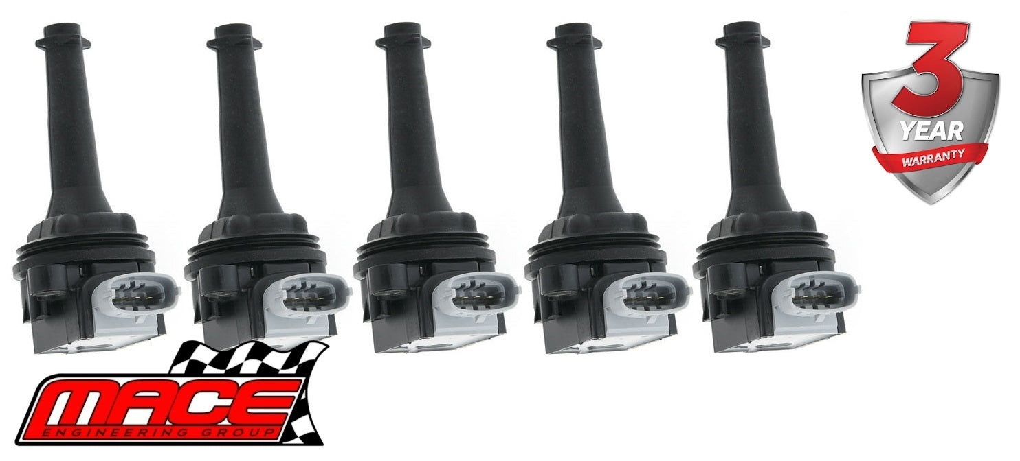 SET OF 5 MACE STANDARD REPLACEMENT IGNITION COILS TO SUIT FORD B5254T DURATEC TURBO 2.5L I5