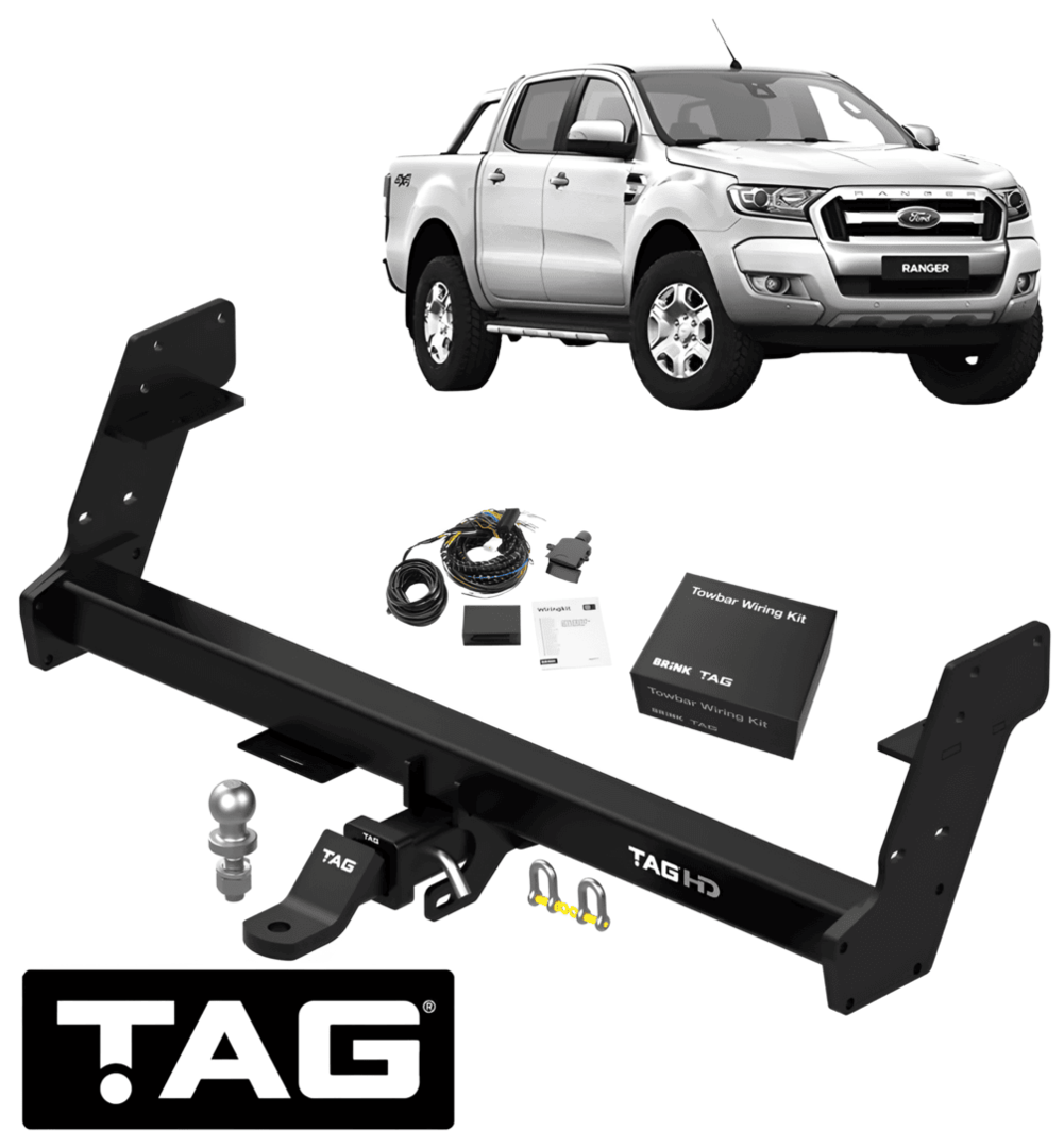 TAG HD 3-PIECE DESIGN TOW BAR & BRINK WIRING KIT FOR FORD RANGER PX3 YN2S 2.0 I4 6/16 ON TO 6/22 UTE