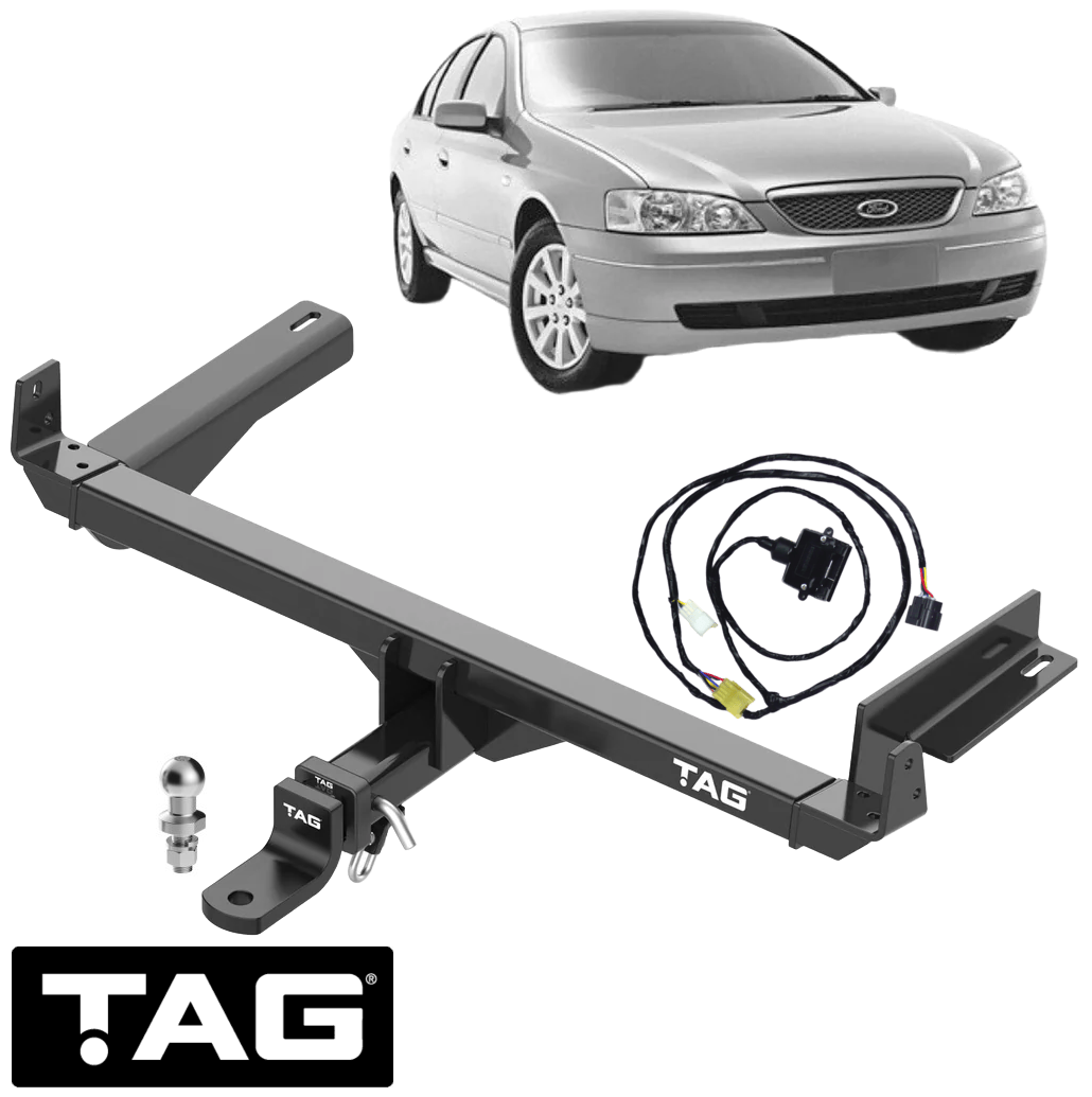 TAG HD TOW BAR & WIRING W/ FACTORY REVERSE SENSORS TO SUIT FORD FAIRMONT BA BF BARRA 156 182 4.0L I6