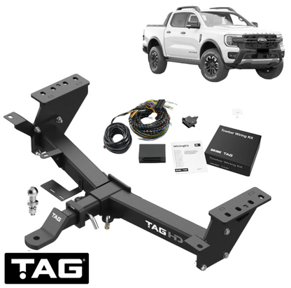 TAG HEAVY DUTY TOW BAR & BRINK WIRING KIT TO SUIT FORD RANGER PY T6.2 P02S YN2S 2.0L I4 STYLESIDE