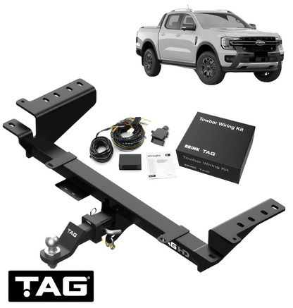 TAG HEAVY DUTY TOW BAR & BRINK WIRING KIT TO SUIT FORD RANGER PY T6.2 BF2S 3.0L V6 STYLESIDE ONLY