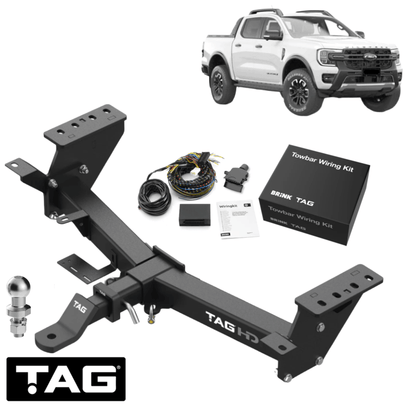 TAG HEAVY DUTY TOW BAR & BRINK WIRING KIT TO SUIT FORD RANGER PY T6.2 BF2S 3.0L V6 STYLESIDE ONLY